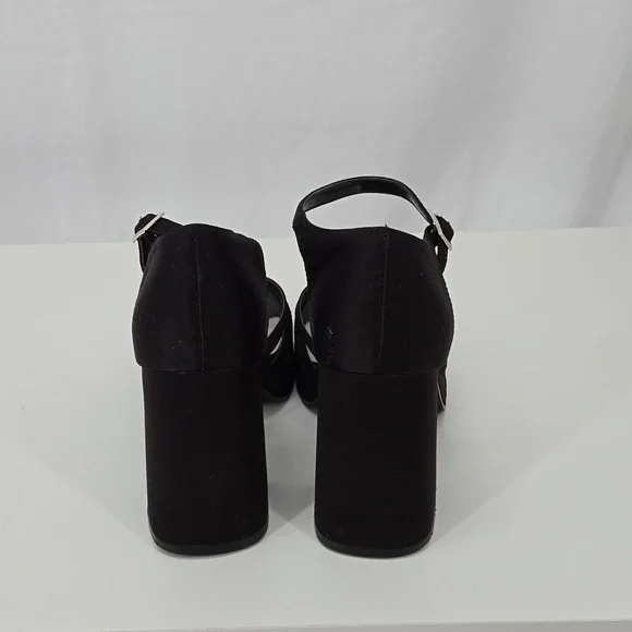 Mudd Vintage 90s Strappy Satin High Heels Black Ankle Strap Shoe Size 7 - Picture 7 of 11